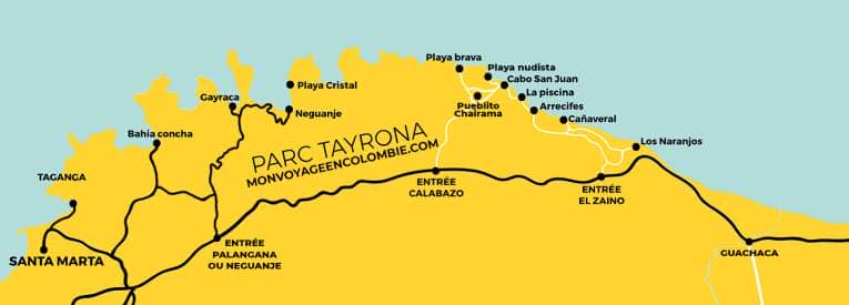 Plan du Parc Tayrona en Colombie