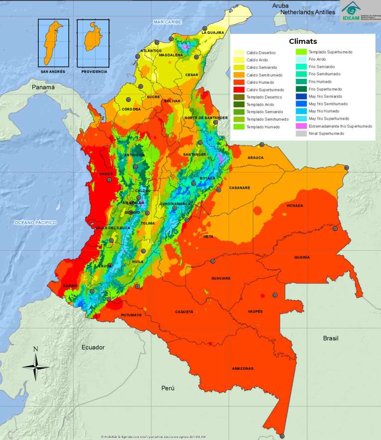 Carte des différents climats en Colombie