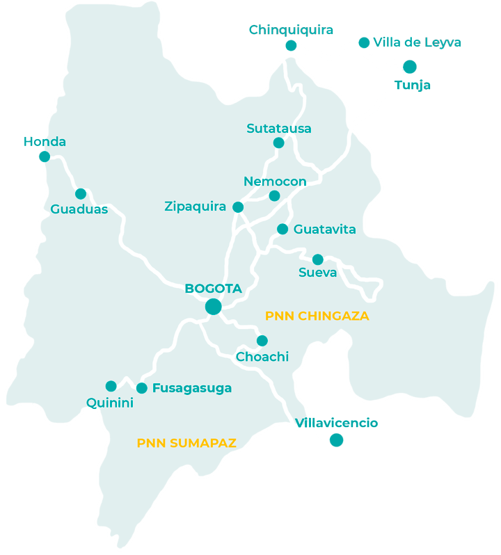 Carte des choses à faire aux alentours de Bogota