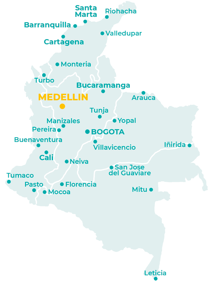 Carte de Medellin en Colombie