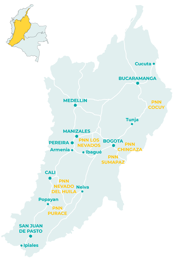 Carte de la région andine en Colombie