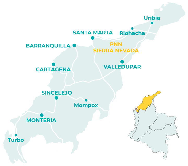Carte de la région caraïbe en Colombie