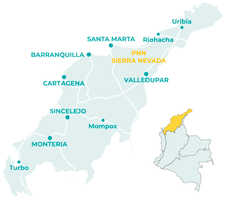 Carte de la région caraïbe en Colombie