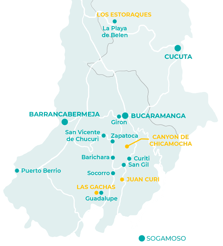 Carte des choses à faire dans le santander en Colombie
