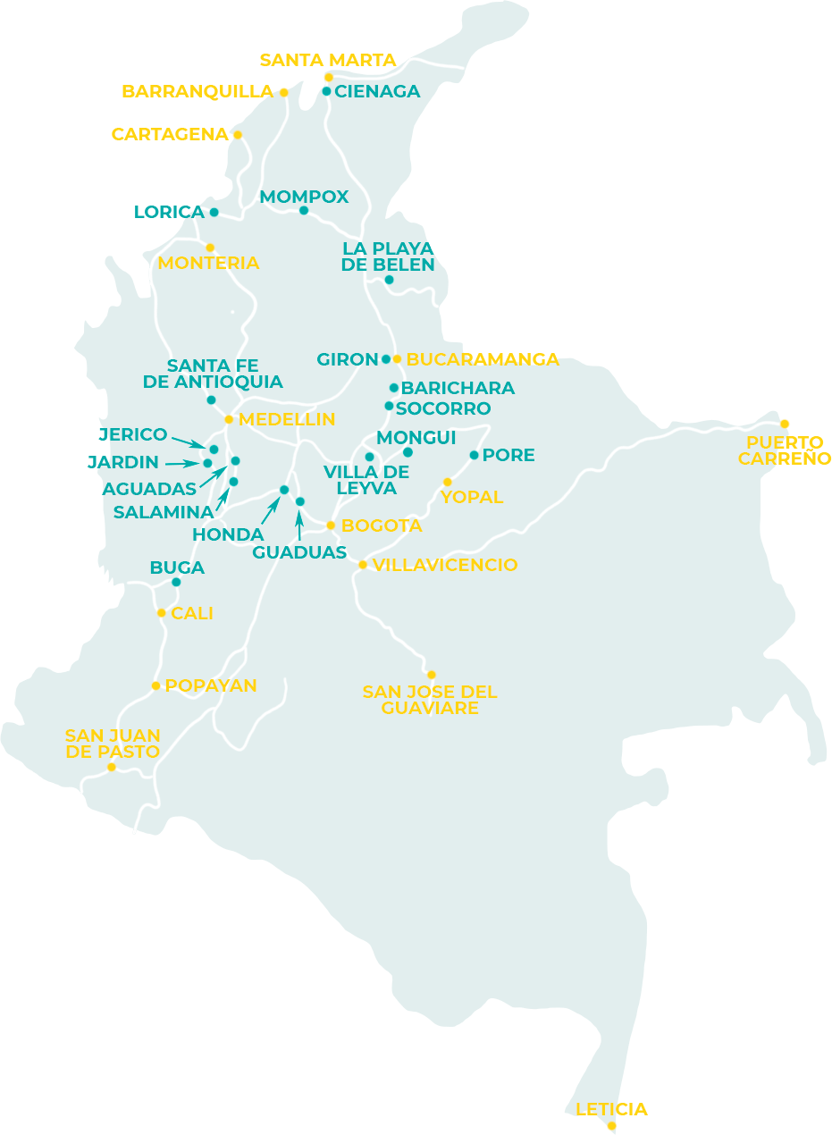 Carte des villages patrimoine de Colombie