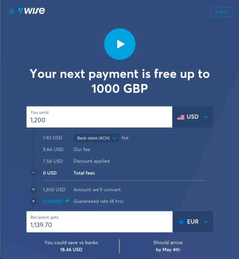 Fee-free transfer with Wise to send money abroad free of charge